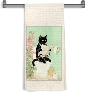 Japanese Floral Black Cat Bathroom Hand Towels, Japanese Bathroom Decor, Cat Lover Mom Lady Gifts Decorative Hand Towels for Spa Gym Yoga Toilet Washroom Restroom, 16x24 Inch