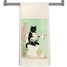 Japanese Floral Black Cat Bathroom Hand Towels, Japanese Bathroom Decor, Cat Lover Mom Lady Gifts Decorative Hand Towels for Spa Gym Yoga Toilet Washroom Restroom, 16x24 Inch