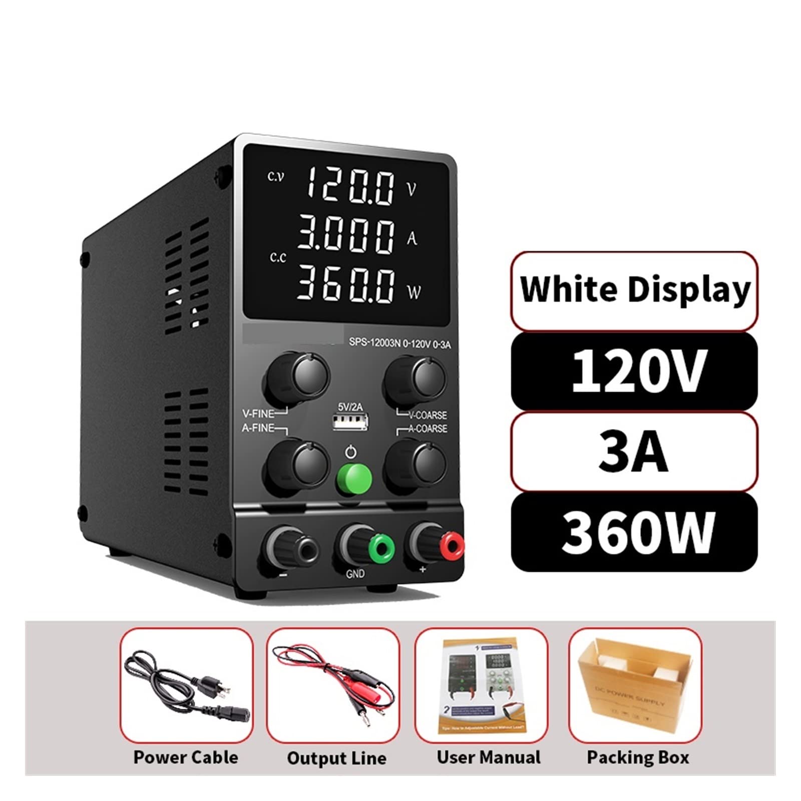 Tischnetzteil in Laborqualität, Einstellbares DC-Netzteil 30V 10A 60V5A Laborbank-Netzteil Laborstabilisierter Netzspannungsreglerschalter Einfach einzustellen und zu verwenden(White Display120V3A)