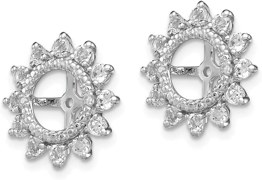 Real 925 Sterling Silver Diamond and White Topaz Earring Jacket 14mm (.022 cttw.)
