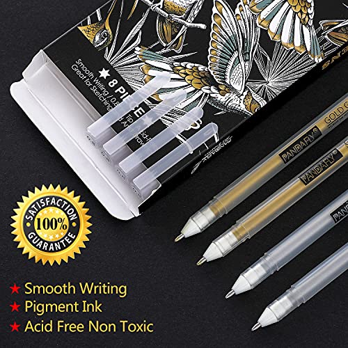 PANDAFLY Premium 3 Colors Gel Pen Set White, Gold and Silver Gel Ink