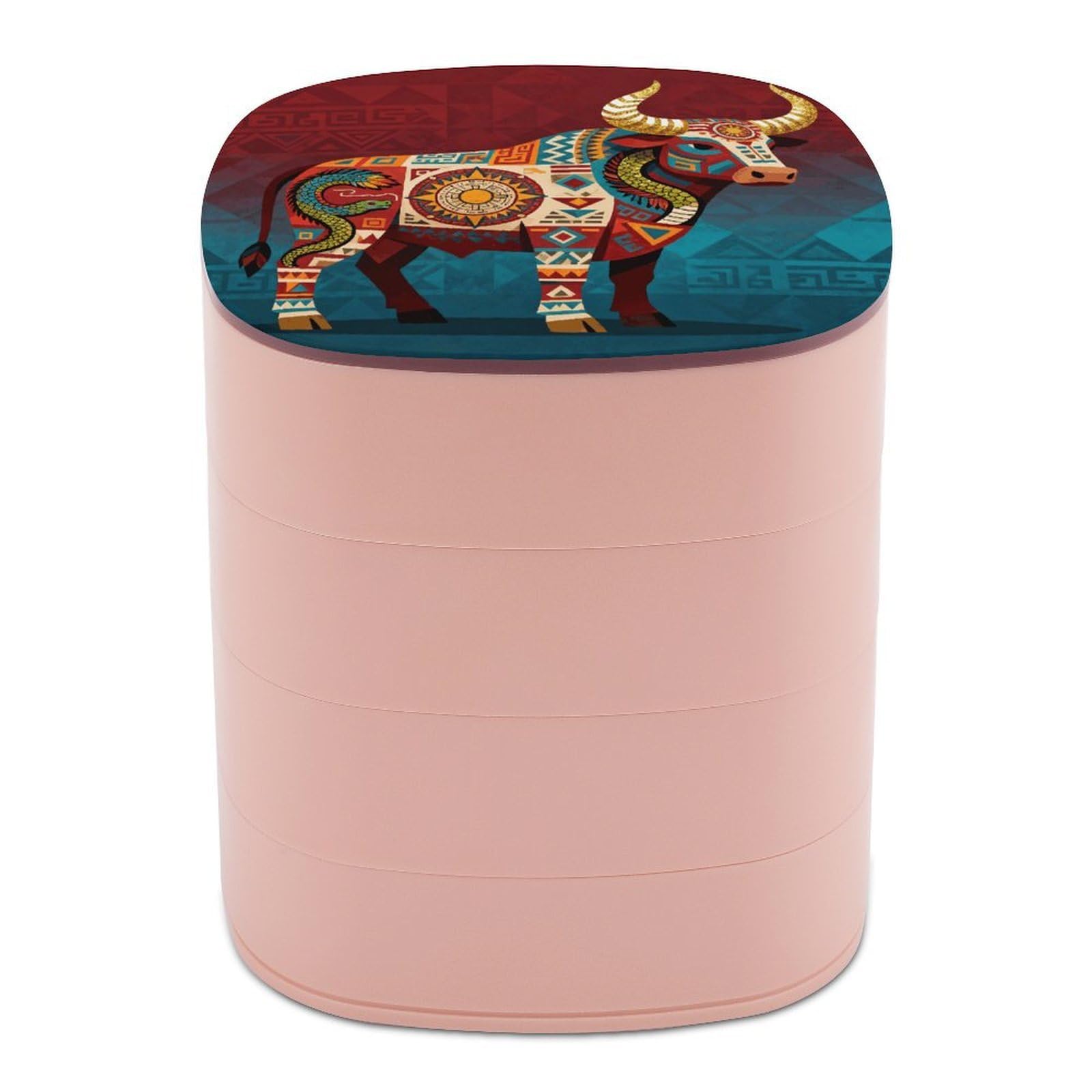 VstaDank Aztec Cow Jewelry Box 360° Rotatable Jewelry Organizer 4 Layers Jewelry Case with Lid Fashion Portable Earring Holder for Bracelets Rings Bracelets Vanity