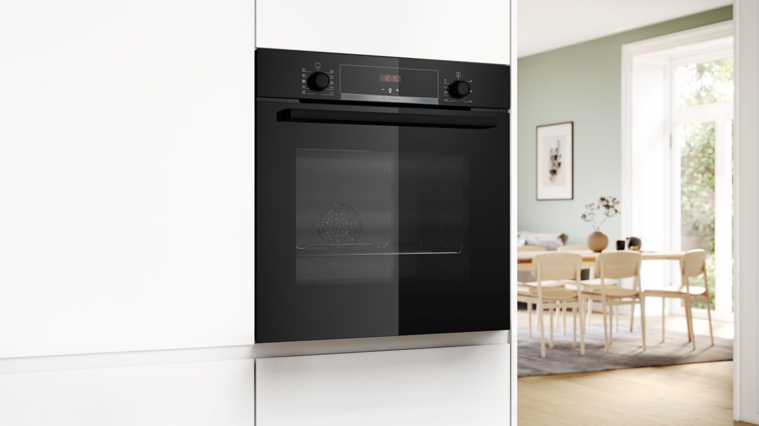 Bosch, Series 4, HQA534BB3B, 60cm Built-in Single Oven with Added Steam function and Hotair Steam, Red LED display, 3D Hotair and Eco Clean Direct in Black — view 5