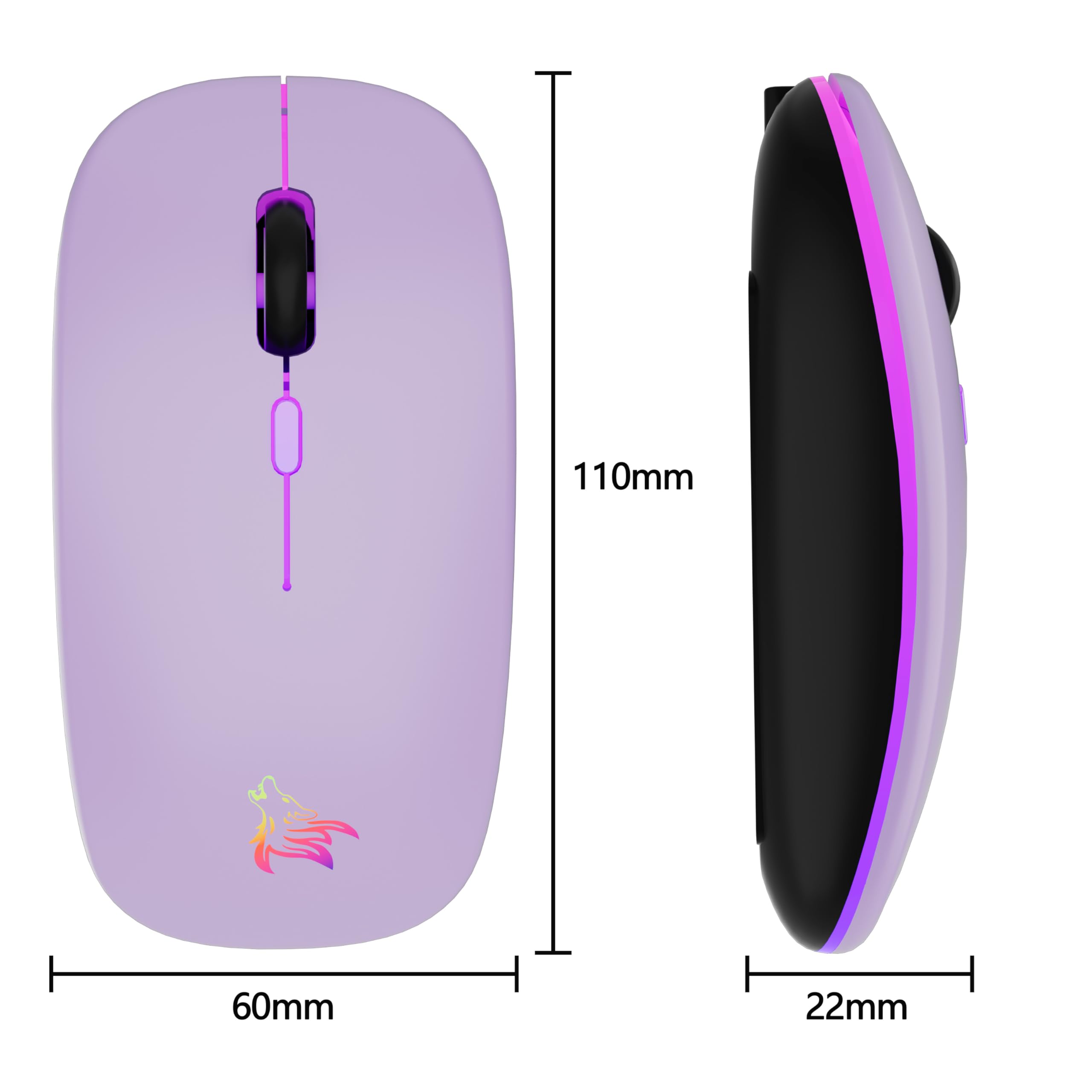 TQQ Mouse wireless ricaricabile, mouse retroilluminato a 7 colori con mini ricevitore USB da 2,4 GHz, mouse gaming, compatibile con laptop, PC, computer, Chromebook, Notebook e iPad Etc