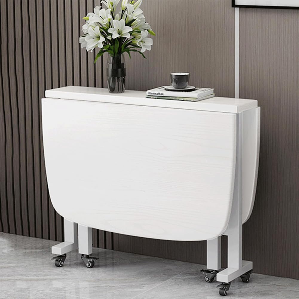 Mesa de Comedor Extensible Moderna de Madera con diseño de Hojas abatibles y Ruedas móviles, Ideal para Espacios pequeños (Blanca, 120 x 70 cm)