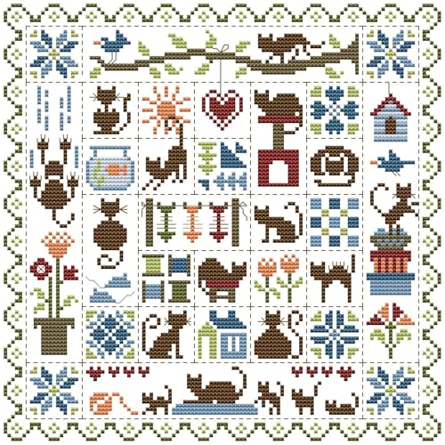 Image of Howie's Needlepoint Cross Stitch Kits, 14CT Pre-Printed Winter Kitten Pattern Embroidery Kits, Full Range of Stamped Starter Needlework Kits (Winter Kitten, 11.42 x 11.42 inch)