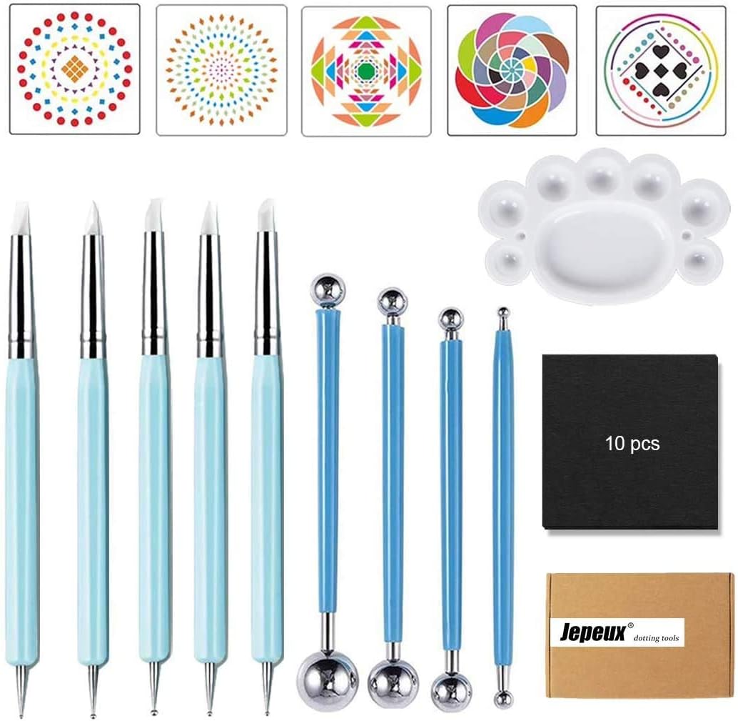 Mandela Dotting Tools Set, Mandala Stencil, Silicone Stylus Ball Stylus and Paint Tray with Black Cardboard for Rocks Painting, Nail Dotting, Nail Decals Supplies. Starter Exercise kit for Beginners …