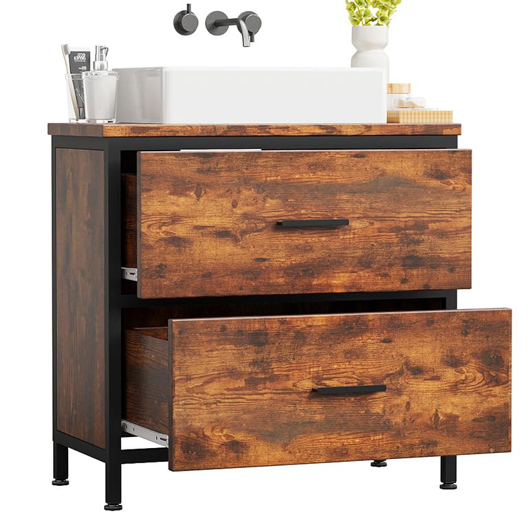 ELUCHANS Mueble bajo Lavabo, Armario de baño con 2 cajones, Estrecho 60x30x60cm, Madera MDF E1+Metal, Robusto y Resistente al Agua, Vintage+Negro, Ideal para baños pequeños y WC Invitados
