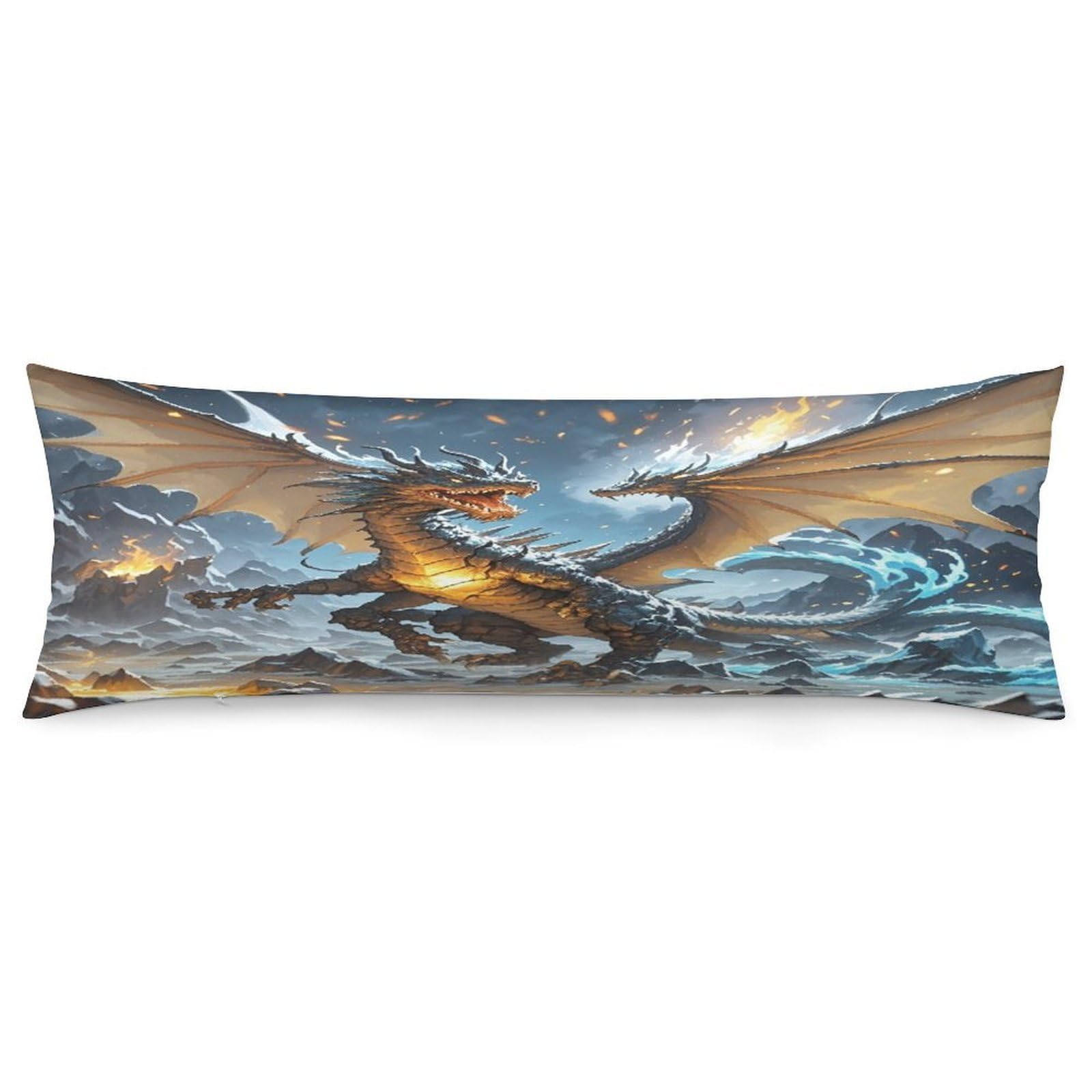 Fire and Ice Dragons Pillowcase Decorative Long Body Pillow Case Soft Breathable Body Pillow Cover Modern Large Pillowcase Cute Body Pillow Pillowcases for Bedroom Couch 18.9 X 53 Inch