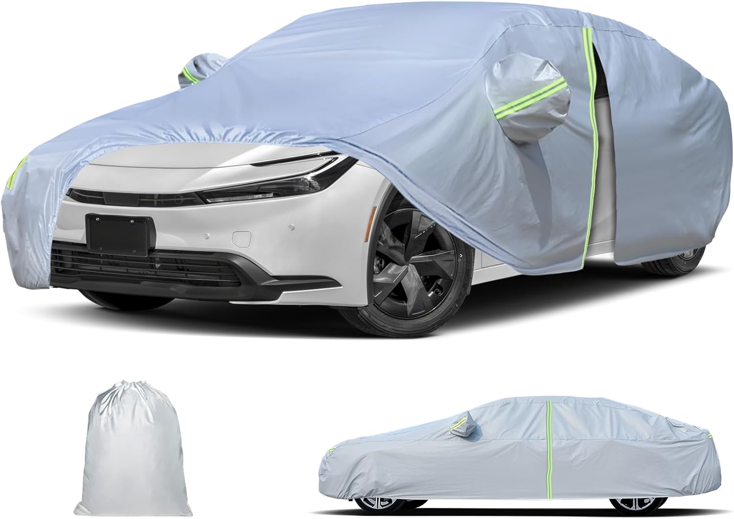Fit Prius Car Cover for Toyota 2001-2025, Waterproof All Weather Outdoor Full Exterior Cover with Zipper Door & Windproof Bands for Rain Sun UV Dust Windproof Protection (Gery)
