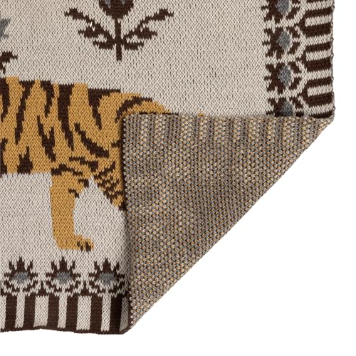 Image of Creative Co-Op Cotton Knit Baby Blanket with Tigers, Multicolor