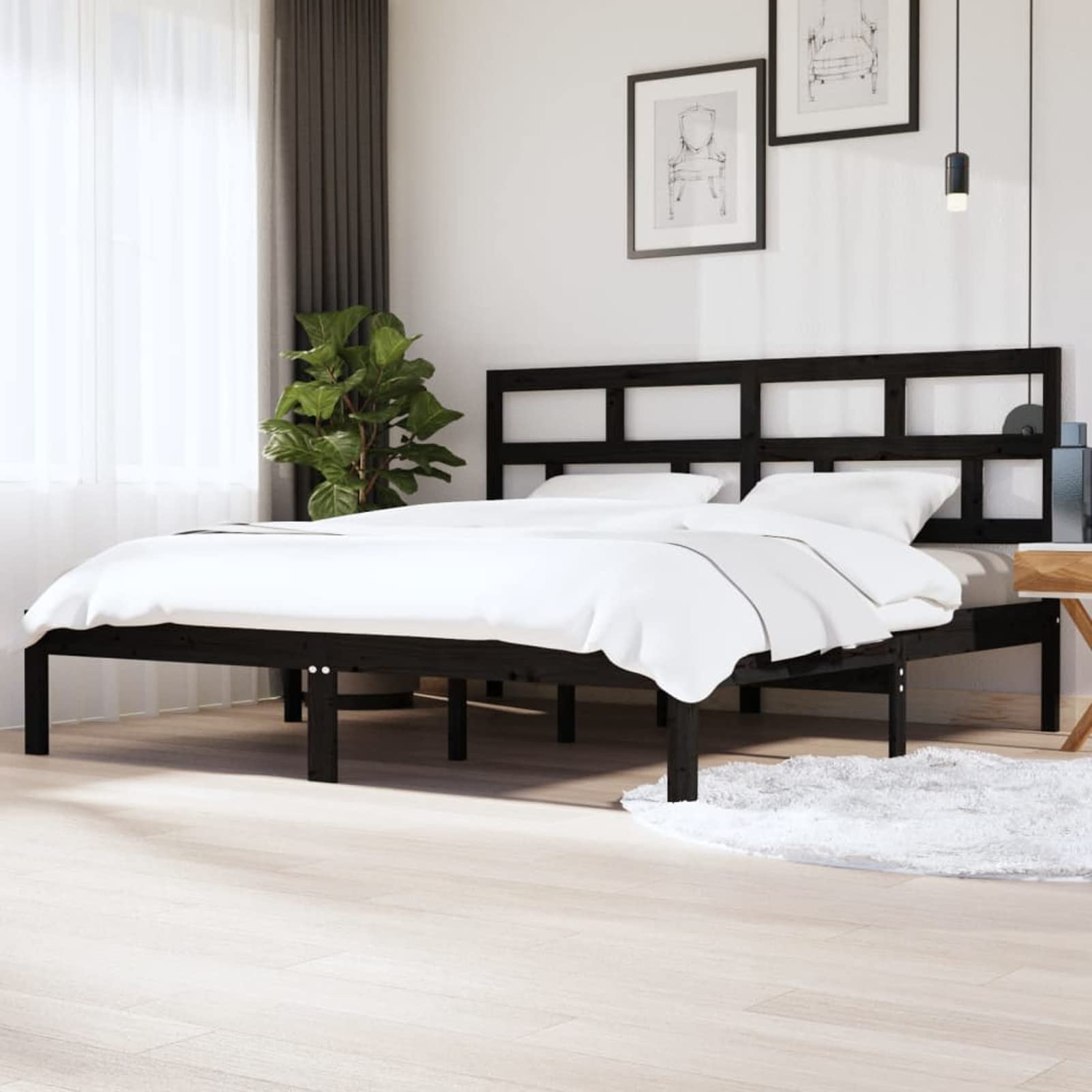 Homgoday Somier,Estructura de Cama de Madera Maciza de Pino Negra 200x200 cm Estructura Cama 75/90/120/135/140/160/180/200x200cm Cama Individual Cama Matrimonio Anti-Ruido y fácil de Montar