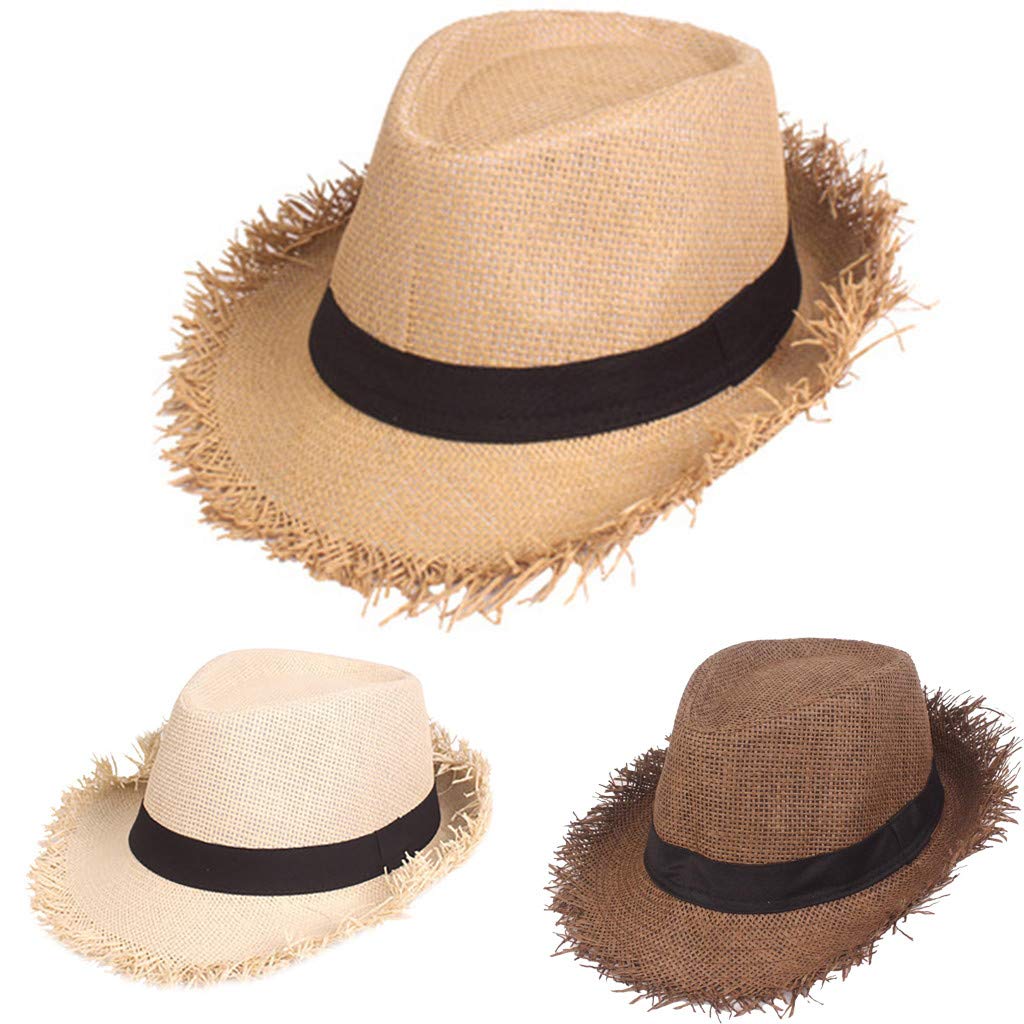 Sombrero de paja para jardinero unisex de verano para hombre y mujer, trenzado y deshilachado, cómodo gorro de viaje hawaiano, ideal para las vacaciones en la playa, jardín o fiestas de