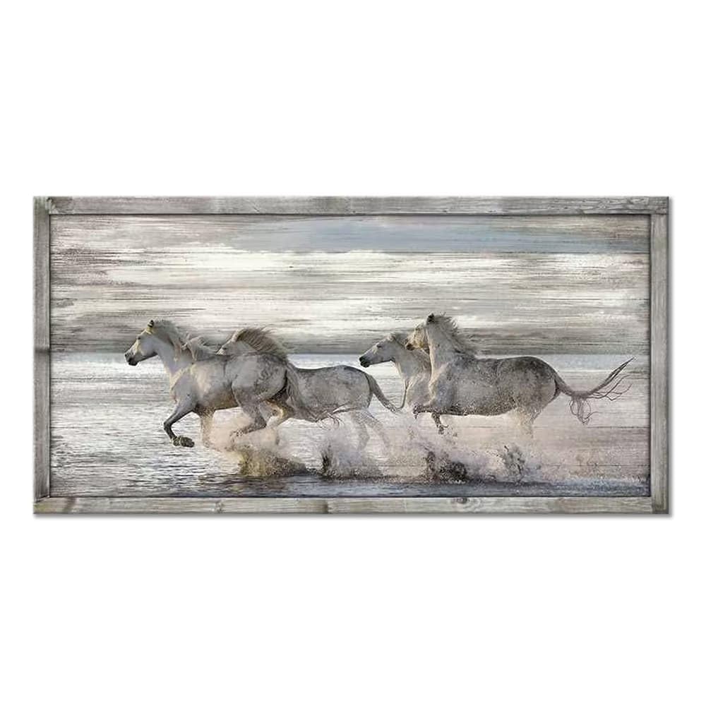 UTOP-art Horse Pictures Wall Art Framed on Textured Natural Wood