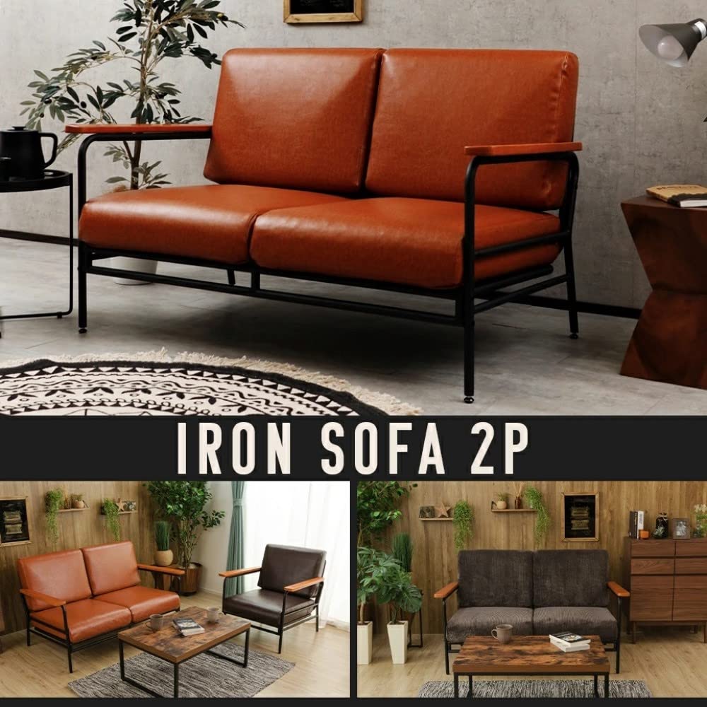 送料込み】アイアンフレーム アンティーク風ソファ ワインレッド