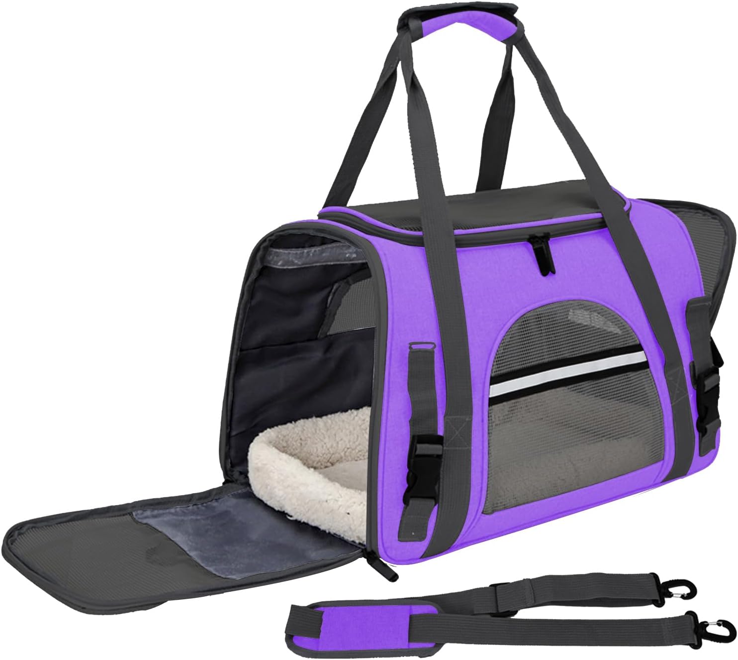 Expandable Cat Carrier for Travel, Soft-Sided Pet Carrier for Cats and Small Dogs, Airline Approved, Comfortable & Breathable Cat Carrying Bag with Adjustable Strap for Daily Use & Airplane(Purple)