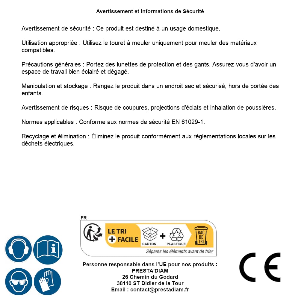 Touret à Meuler 150 mm - 150W - Idéal pour Affûtage et Meulage Précis - Fiable - D-Work