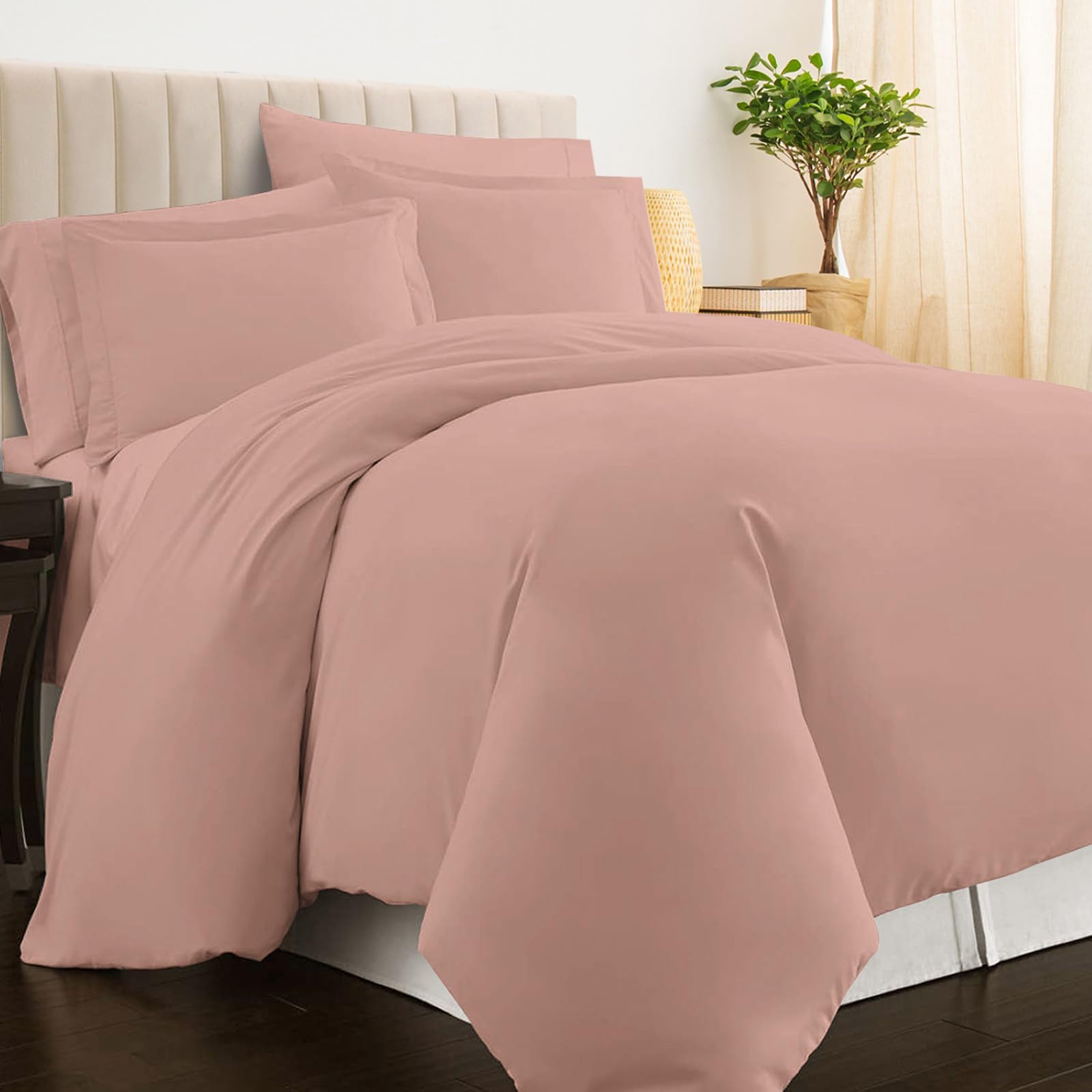 Pizuna 100% Cotton Super King Duvet Cover Set Misty Rose, 400 Thread Count Long Staple Cotton Superking Duvet Cover 260x220cm, Sateen Weave Quilt Cover with Button Closure (Bedding Duvet Sets) โ image 1
