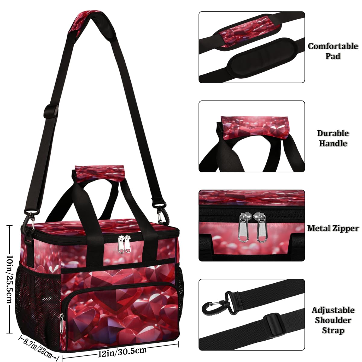 Insulated Picnic Backpack Lunch Box for Women Men Picnic Basket Tote Lunch Bag Picnic Bag Portable Lunch Bags for Picnic, Beach, Work, Trip,Office, Camp Valentine Heart