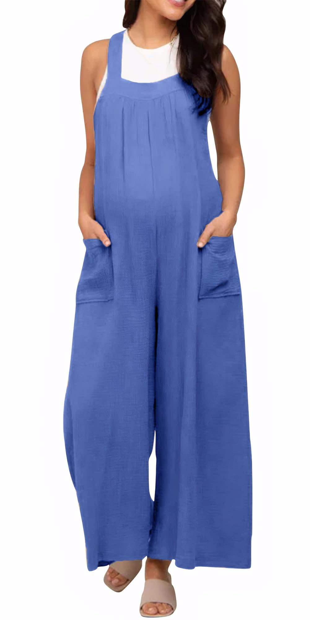 FEOYA Tuta Gravidanza a Zampa d'Elefante Salopette Maternità Larga Comoda Overalls Casual con Pantaloni Lunghi Ideale per Tutto il Giorno