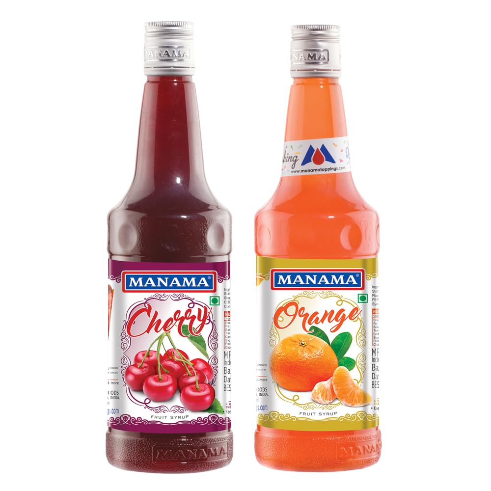 Manama Cherry Syrup and Orange Syrup, 750ML Each, Mixer for Mocktails, Cocktails, Drinks, Juices, Beverages, Pack of 2-image-13