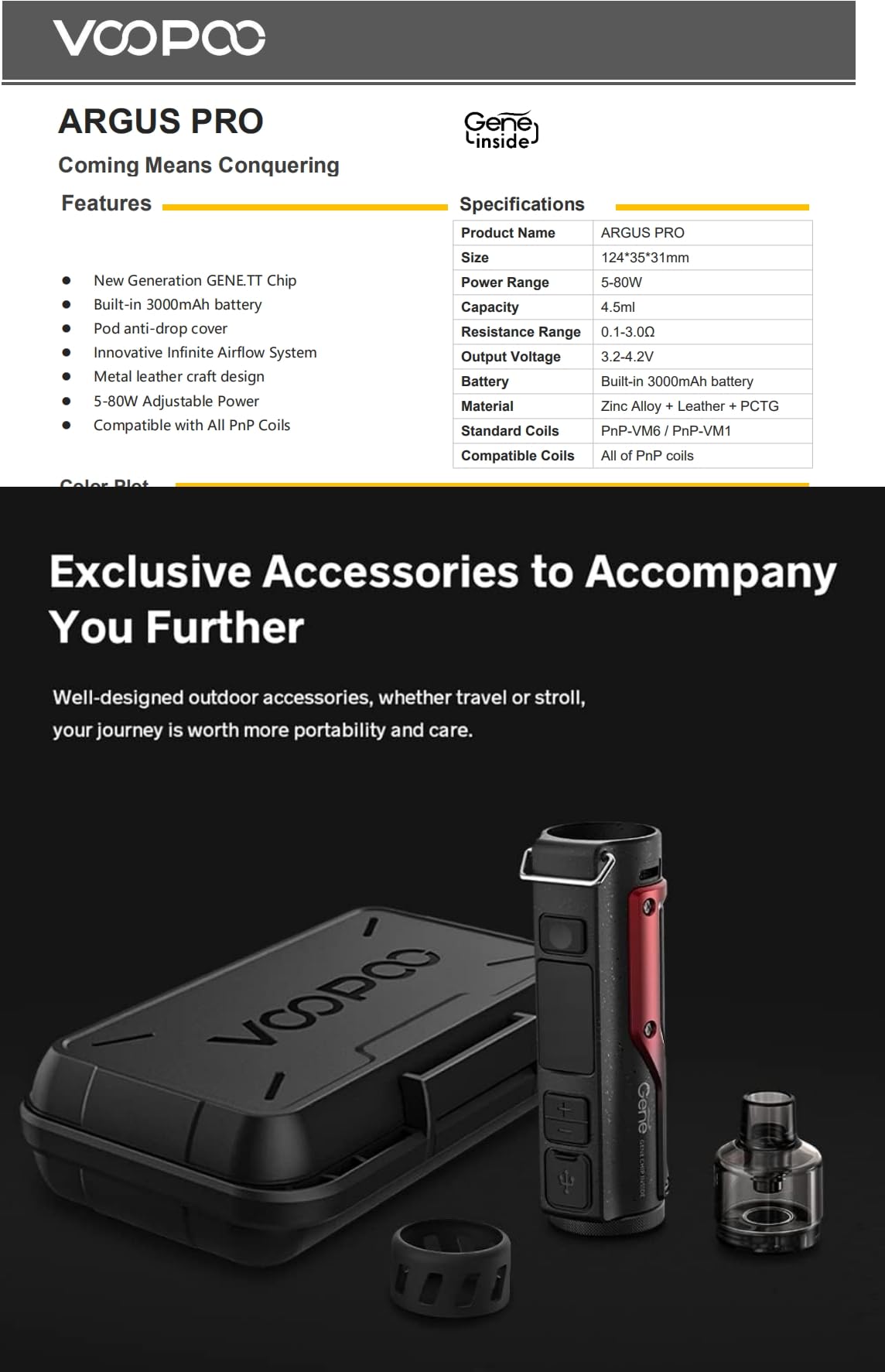 ARGUS PRO | VOOPOO Argus Pro Kit 80W Vape Mod 3000mAh battery 4.5ml PnP POD  (PnP-VM1 Coil + VM6 Coil) Vaporizer