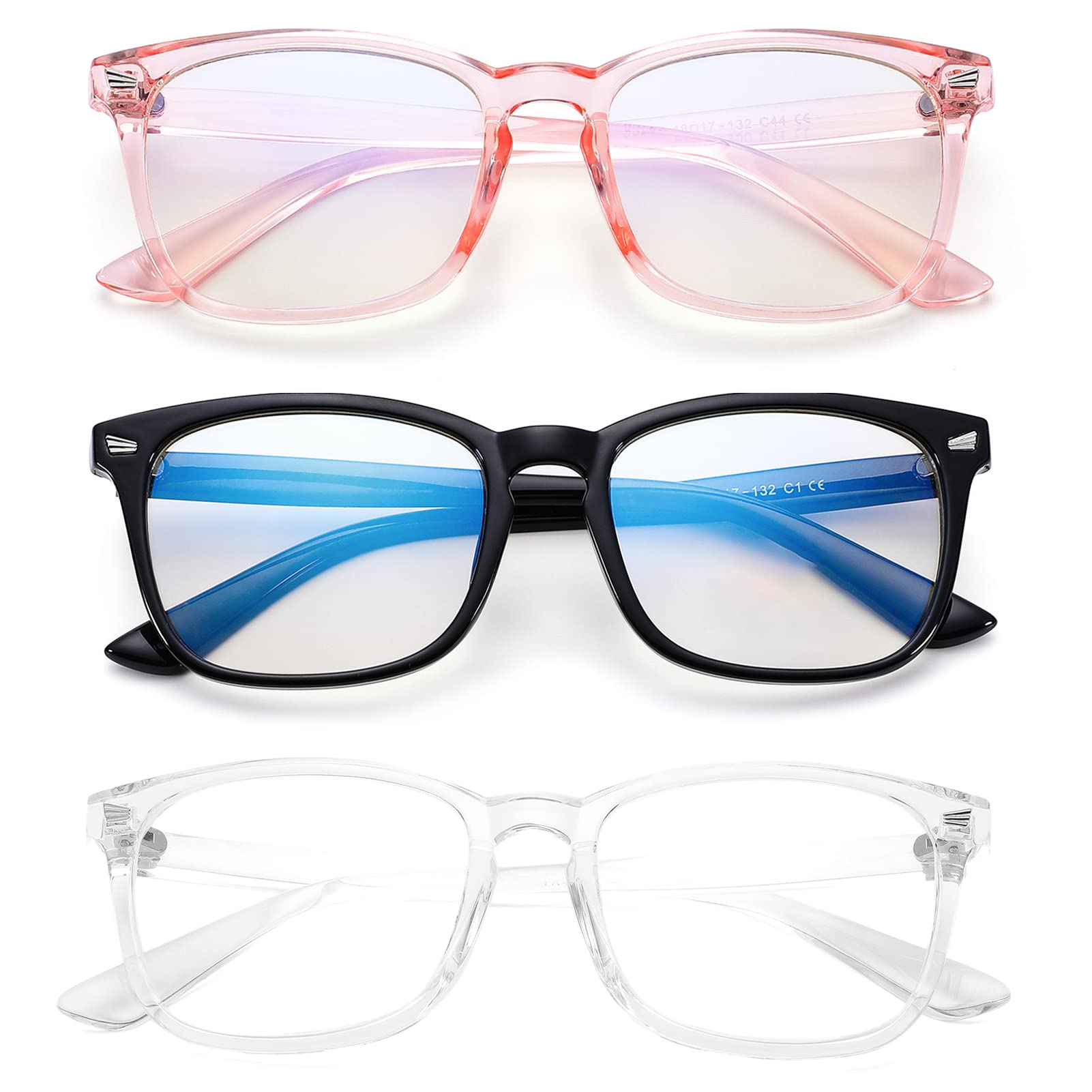 COASION Blue Screen Glasses for Kids Age 3-12, 3 Pack Blue Light Blocking Glasses for Girls Boys Computer Fake Eyeglasses