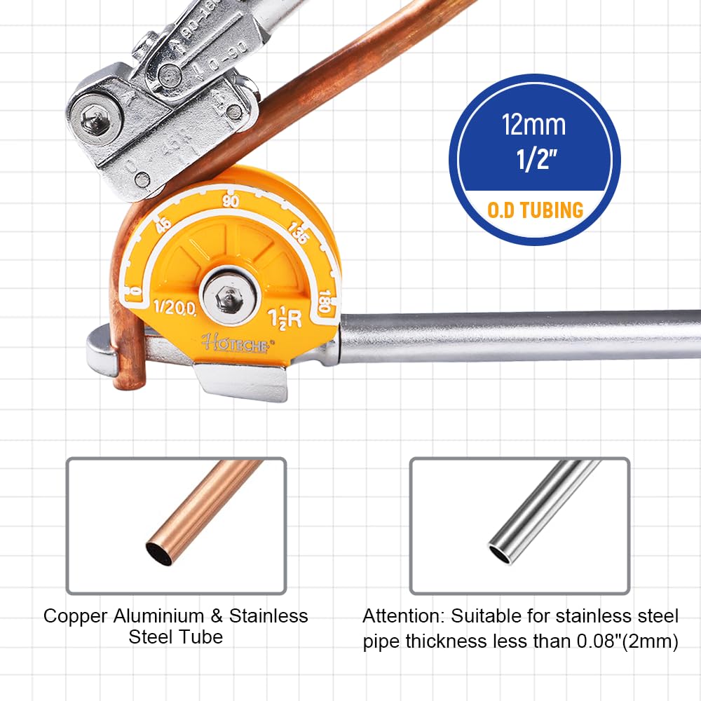 Hoteche Aluminium-Rohrbiegegerät | 0°-180° Biegewinkel | Für Rohre bis 12mm (Kupfer/Edelstahl/Alu)