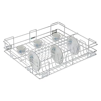 SmartSlide Cutlery tray Kitchen Basket/Plate Kitchen Basket/Cutlery Organizer for Modular Kitchen/Kitchen Trolley/Kitchen Cabinet/Kitchen Drawer (17 x 16 x 4 Inch Cup Saucer Basket)