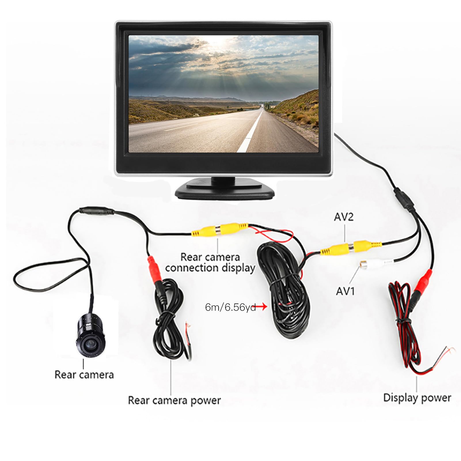 7-calowa kamera cofania z zestawem monitora, szerokokątny system parkowania cofania 170° z noktowizorem 4LED, kabel 6 m do samochodu kempingowego z przyczepą, autobusu, furgonetki (Round Hole Camera)