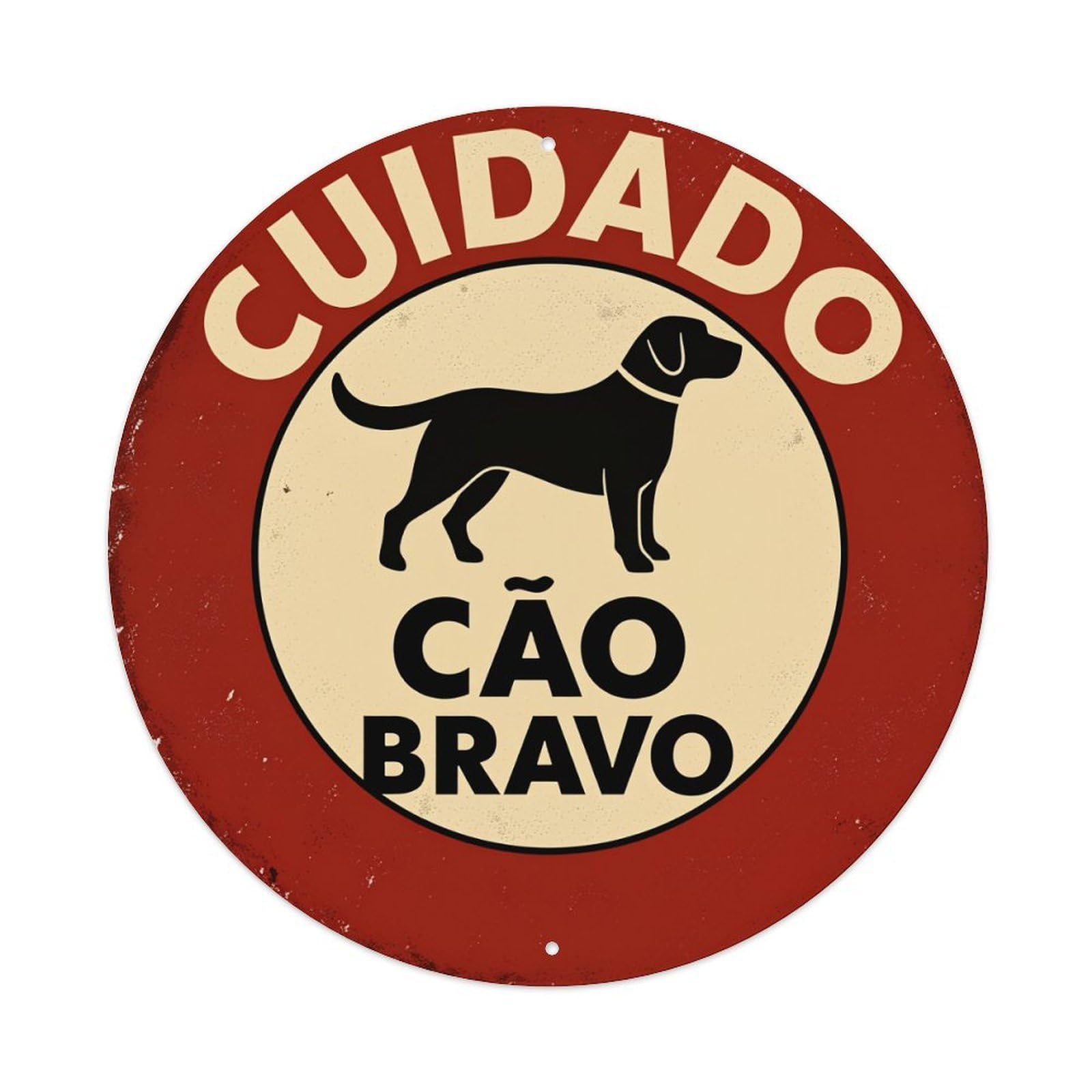 Beware of Dog Sign Pattern Round Tin Sign Vintage Style Metal Sign Home Bar Garden Wall Plaque Decor Metal Poster 8x8 Inch