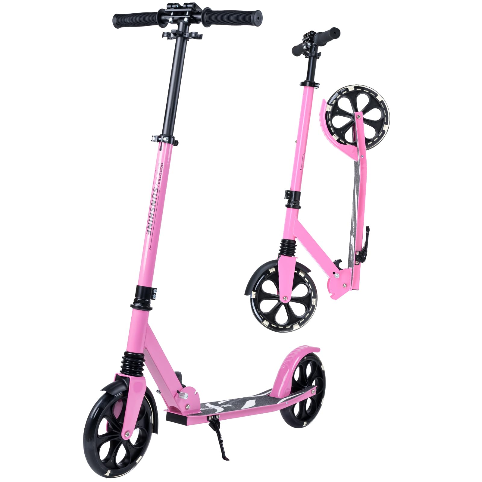 Dskeuzeew Trottinette Pliable Réglable avec Lumière LED, Convient aux Enfants et aux Adultes, Roues de 205 mm en Polyuréthane, Frein Arrière Antidérapant, Peut Supporter 100 kg