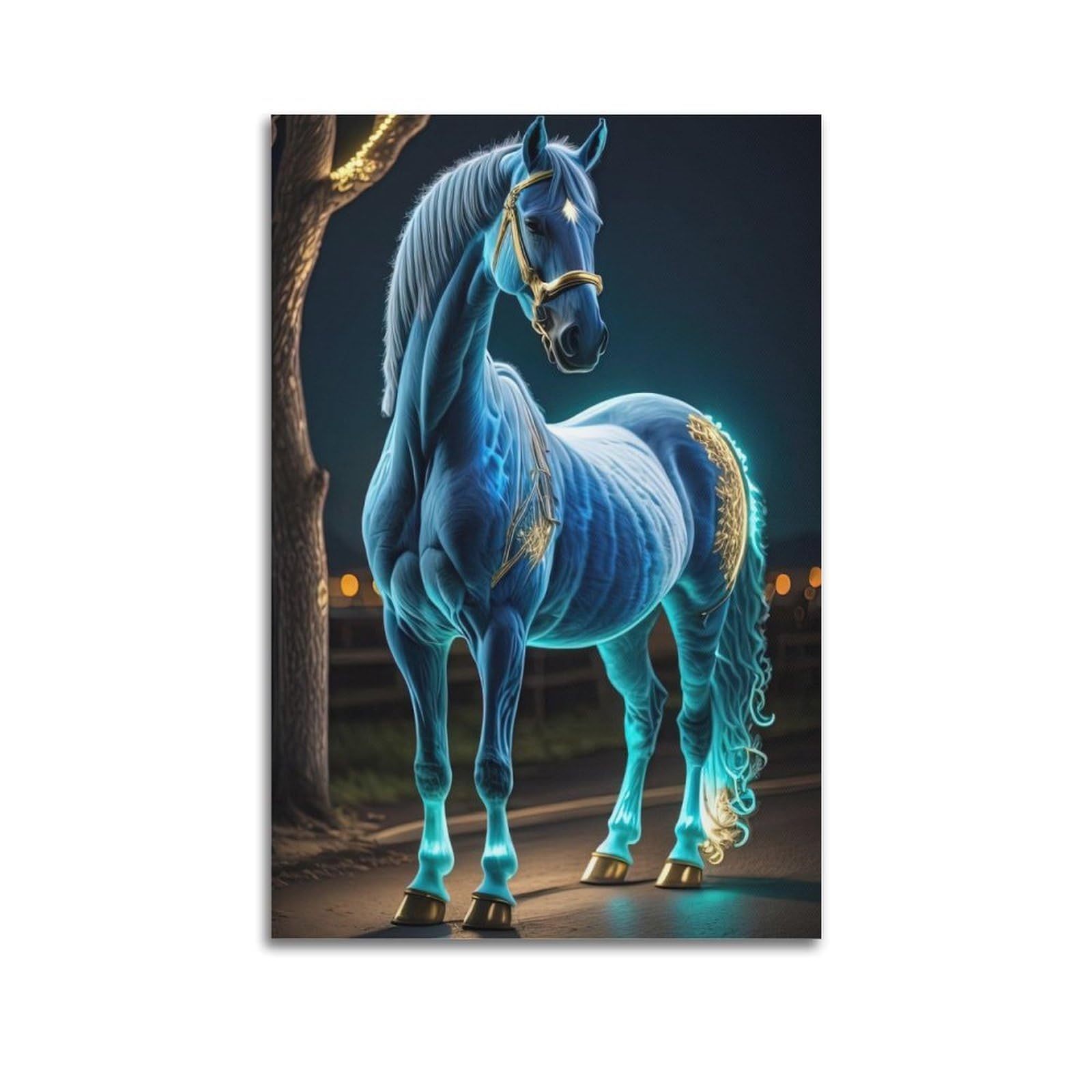 WZKTCL Animal Poster Glowing Horses Poster Decorative Painting Canvas Wall Posters And Art Picture Print Modern Family Bedroom Decor Posters 24x36inch(60x90cm)