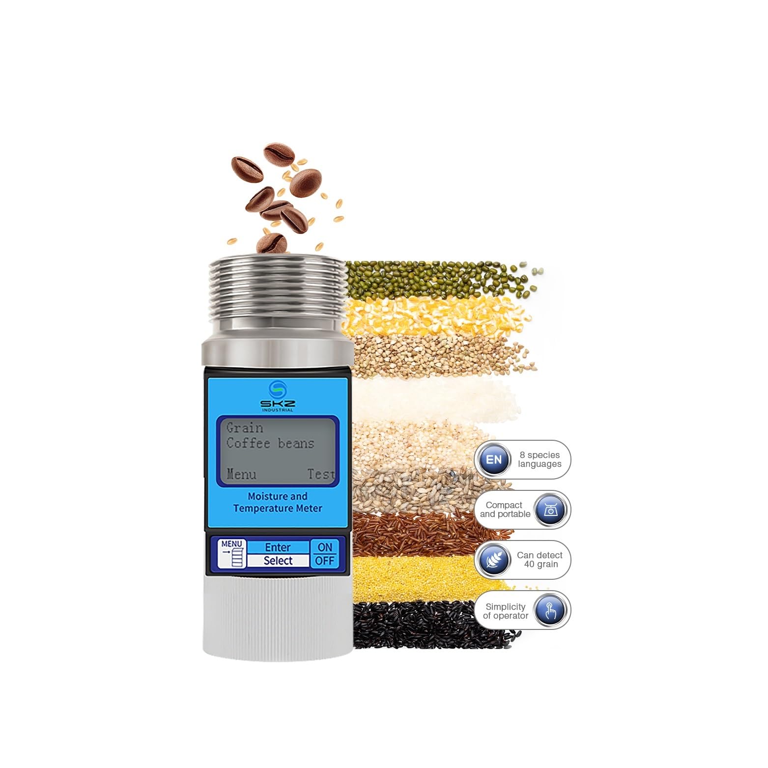 Medidor de humedad inteligente for granos, higrómetro for 43 tipos de granos, maíz, trigo, semillas de maní, arroz, granos de café Para análisis de humedad de granos
