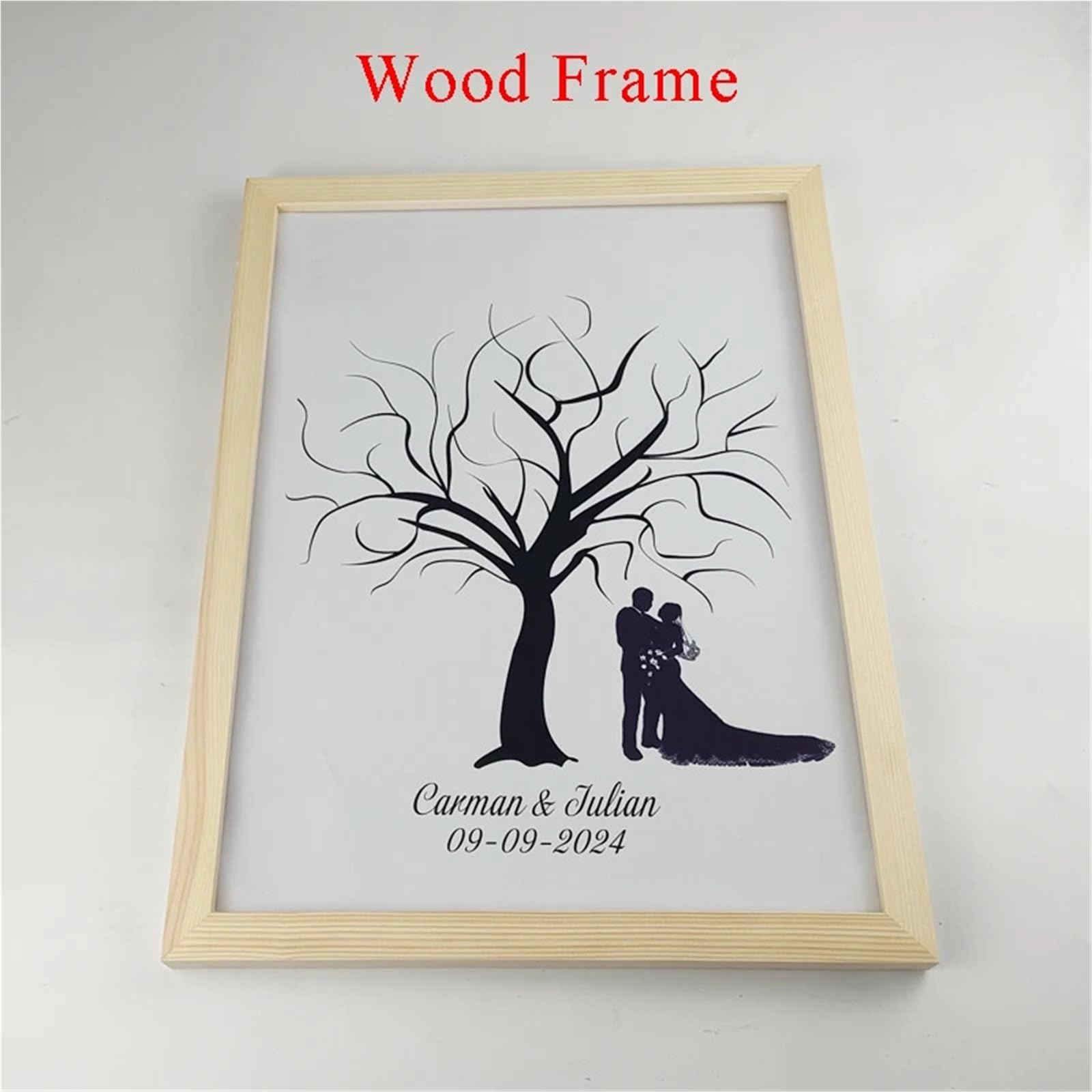 Hochzeit Fingerabdrücke mit Baum 16-Zoll-Fotorahmen, Fingerabdruck, DIY, Blatt, Hochzeitsbaum, Gästebuch, Souvenir (Stempelkissen und im Lieferumfang enthalten)(Color06,16inch (Wood Frame))