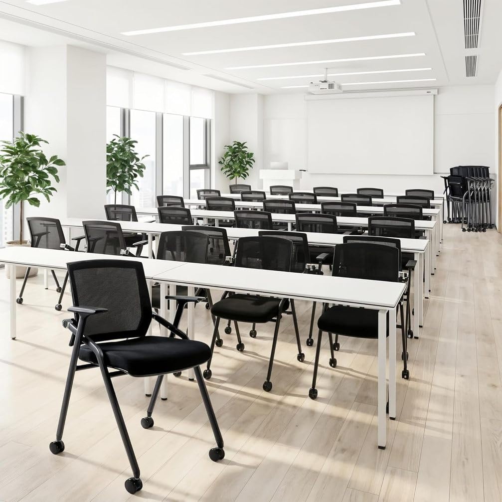 10 Pack Foldable Office Chairs with Wheels Foldable Desk Chair Stackable Conference Room Chair with Mesh Back and — view 2