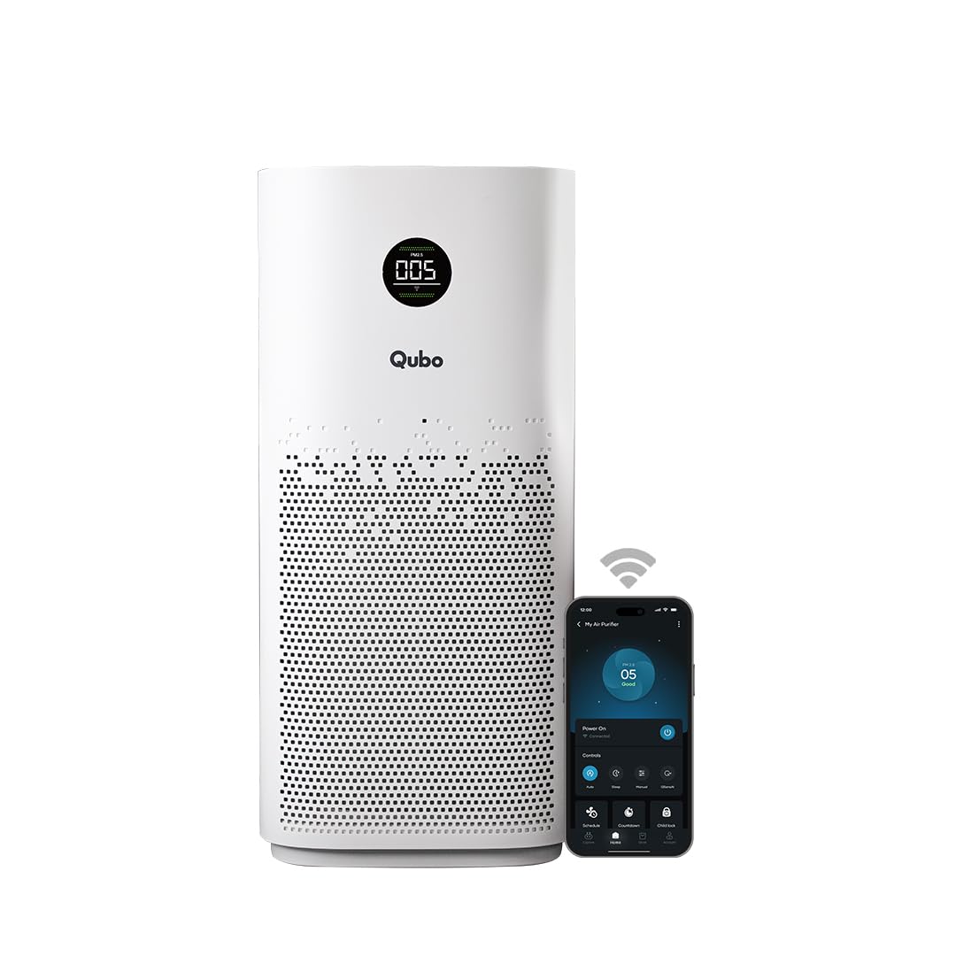 Qubo Smart Air Purifier Q1000 for Home by Hero Group | 1000 Sqft | 99.99% Allergen Removal | HEPA H13 | 9000 Hrs Filter Life | App & Voice Control | Energy Saving | Ultra-Quiet BLDC Motor (White)