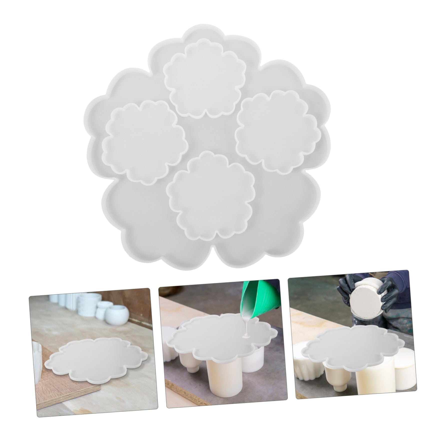 SEWACC Moule en Silicone Fleur pour Résine, 1 Set, Blanc, Grand Plateau
