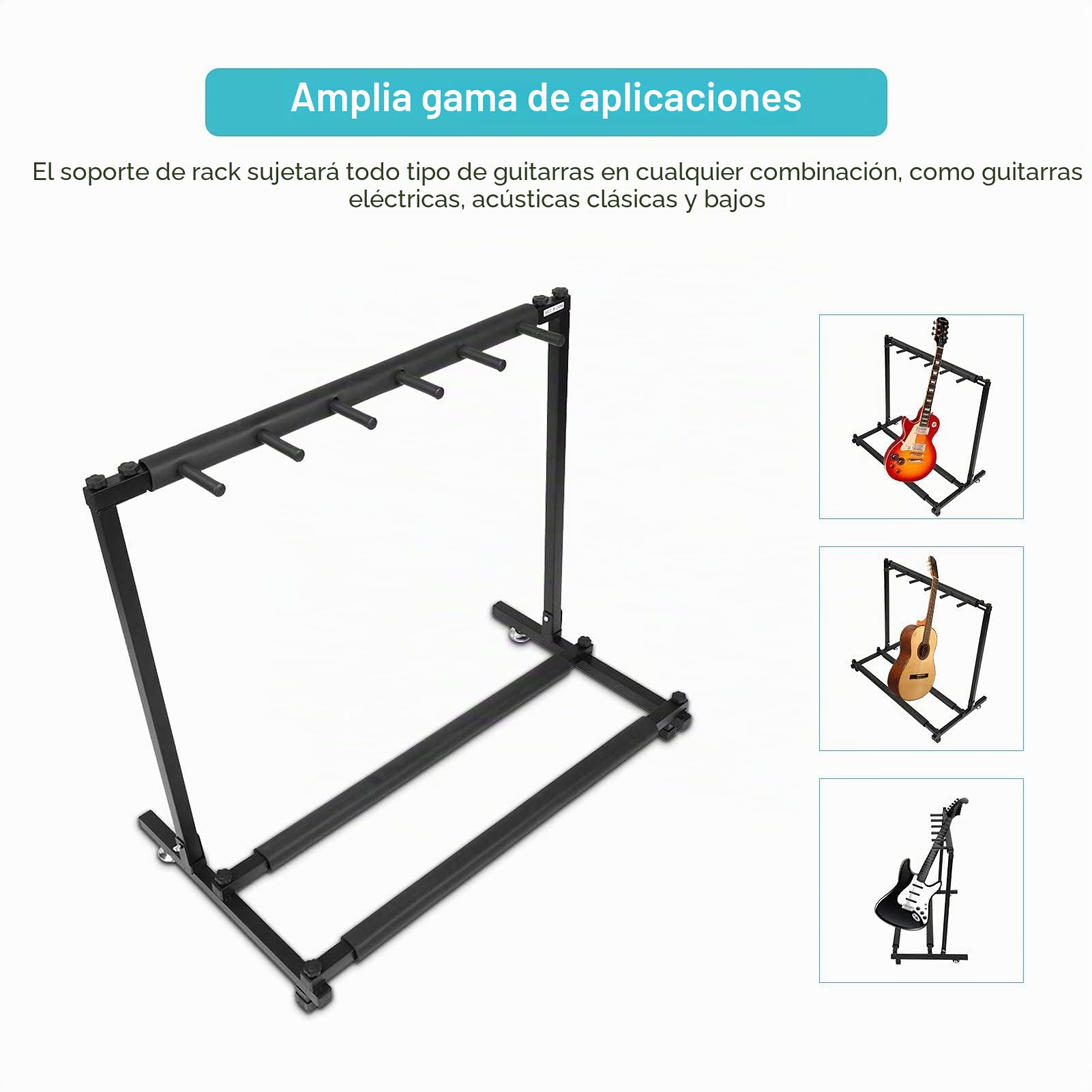 AYNEFY Soporte para guitarra de 5 niveles, soporte de metal para guitarra, soporte universal, organizador plegable para acústica, bajo, guitarra eléctrica, coleccionistas de guitarras