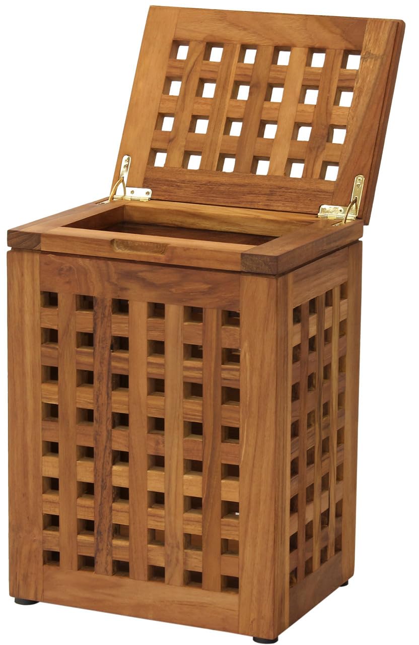 AquaTeak Grate Teak Waste Basket with Lid
