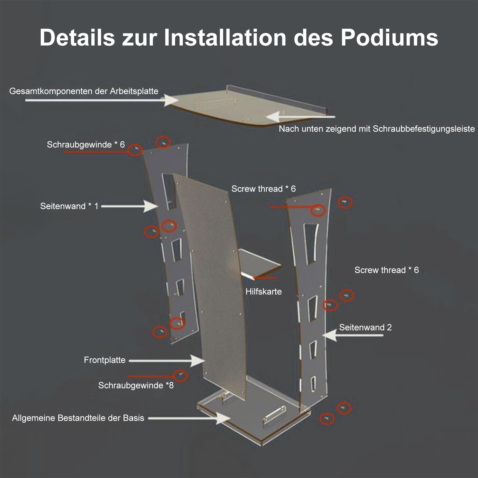 Podium en acrylique Pupitre debout Podium et lutrin en acrylique avec lumières colorées pour la réunion, l'hébergement, l'église, le mariage, la salle de classe, la présentation (transparent)