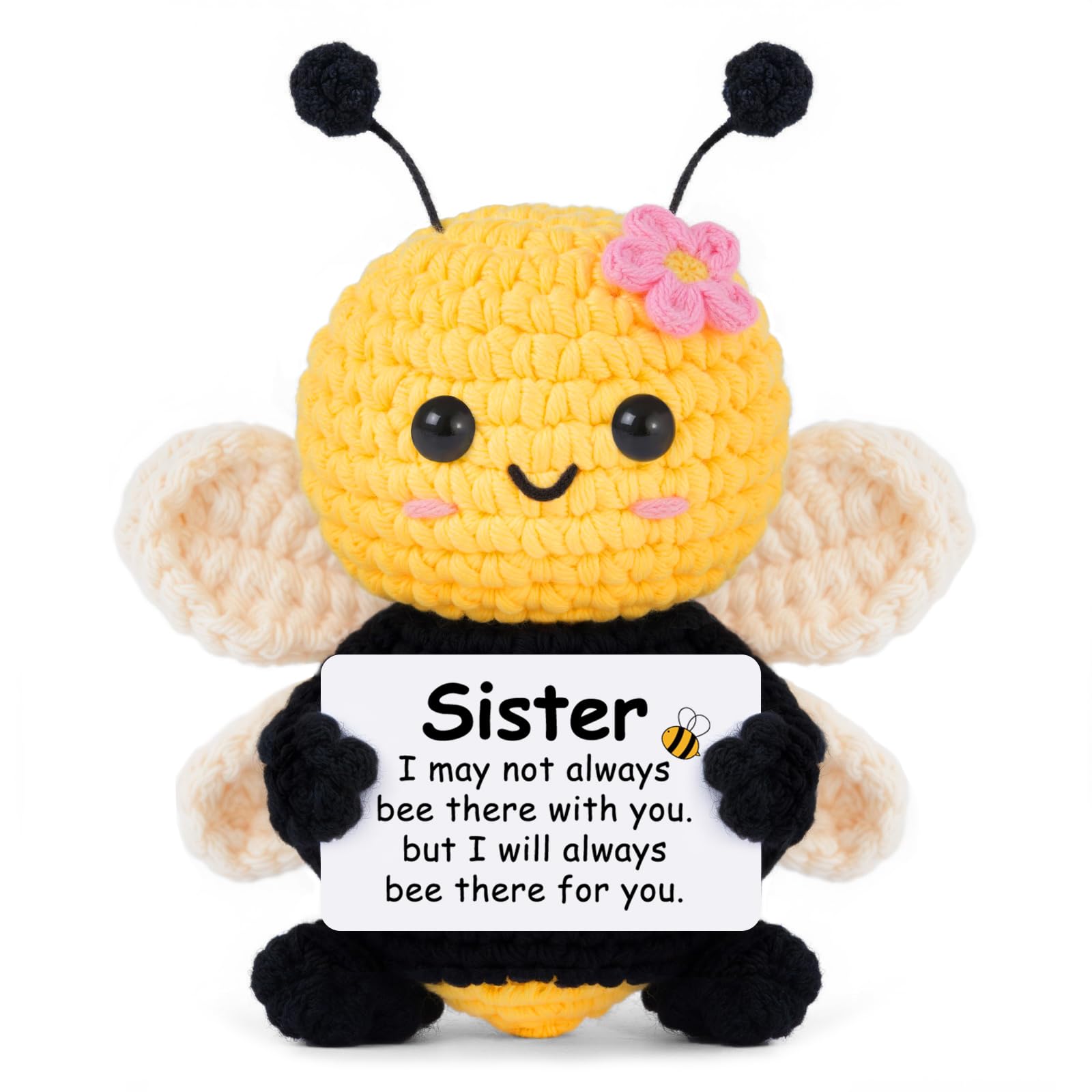 Gleevara Sister Gifts, Sister Birthday Gifts - Handmade Crochet Emotional Support Cute Bee, Graduation for Sisters Home Desk Decor