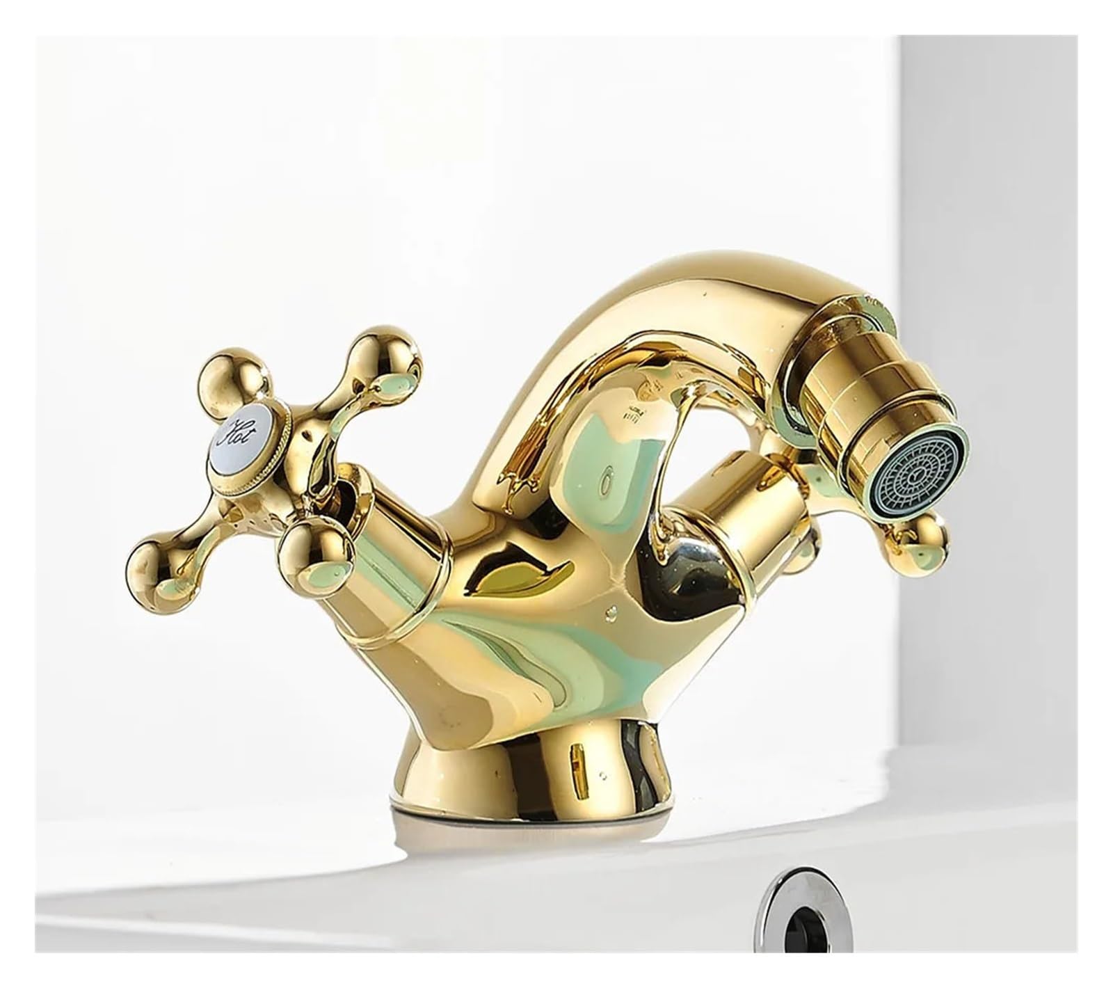 DFGHNBVC Antique Faucet Two Ceramic Swivel Handles Water Bathroom Sink Brass Single Hole Deck Mounted Water Mixer Tap Mixer Tap Faucet,Gold