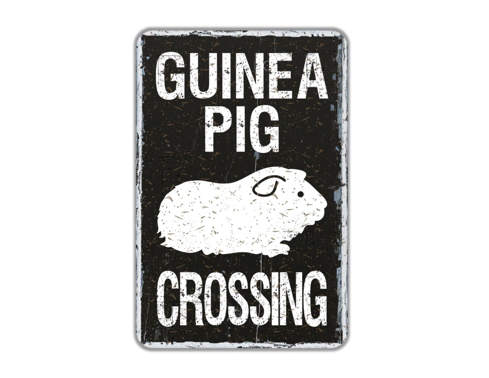 Kueprae A1587 Guinea Pig Crossing Sign – Vintage Metal Wall Decor, 8X12 Inch – Indoor & Outdoor Pet Lover Sign