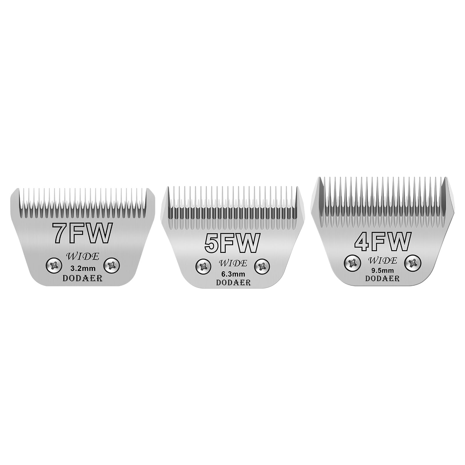 7FW+5FW+4FW Detachable Dog Grooming Wide Blades,Cut Length 1/8"(3.2mm) to 3/8”(9.5mm) Compatible with Andis,Oster A5,Wahl KM10 Series Clippers,3 Pack
