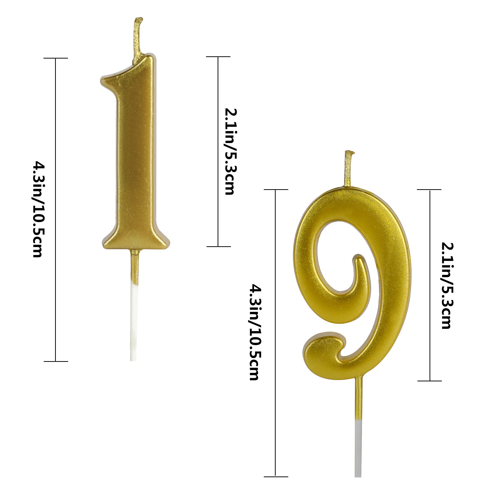 Velas doradas de cumpleaños del número 19 y 91 para decoración de tartas, número 19 y 91 con purpurina, decoración de fiesta, aniversario, celebración, para niños, mujeres u hombres