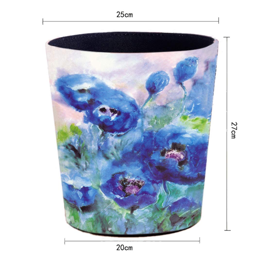 10L/2.64 Gallon PU Leather Trash Can Waterproof Decorative Wastebasket Garbage Bin Paper Basket for Home Office Bathroom - Watercolor Blue Roses