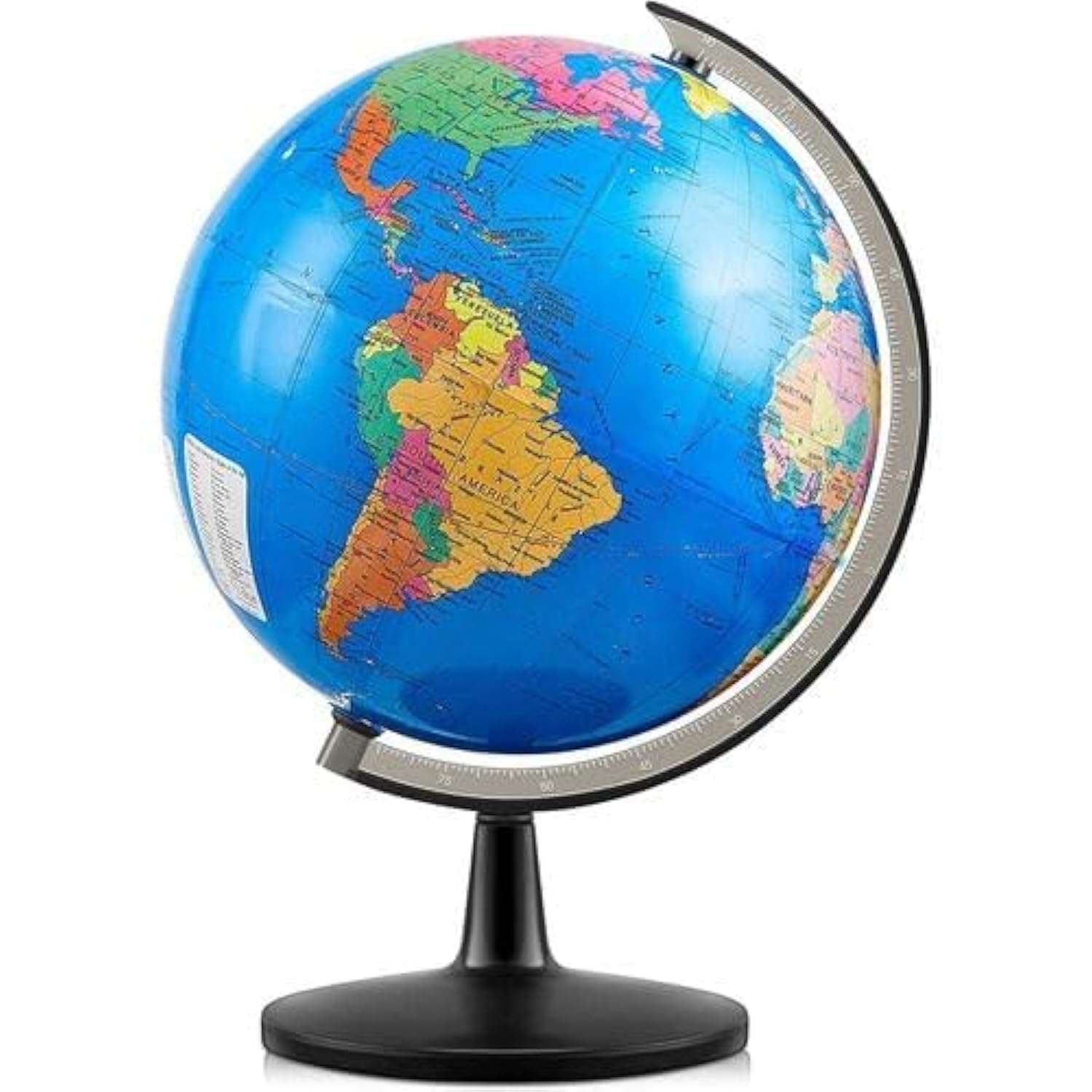 14.2Cm World Globe Political Map Globe - English Map - Educational|Geographic|Modern Desktop Decoration - Stainless Steel Arc And plastic Base - School, Home,Office