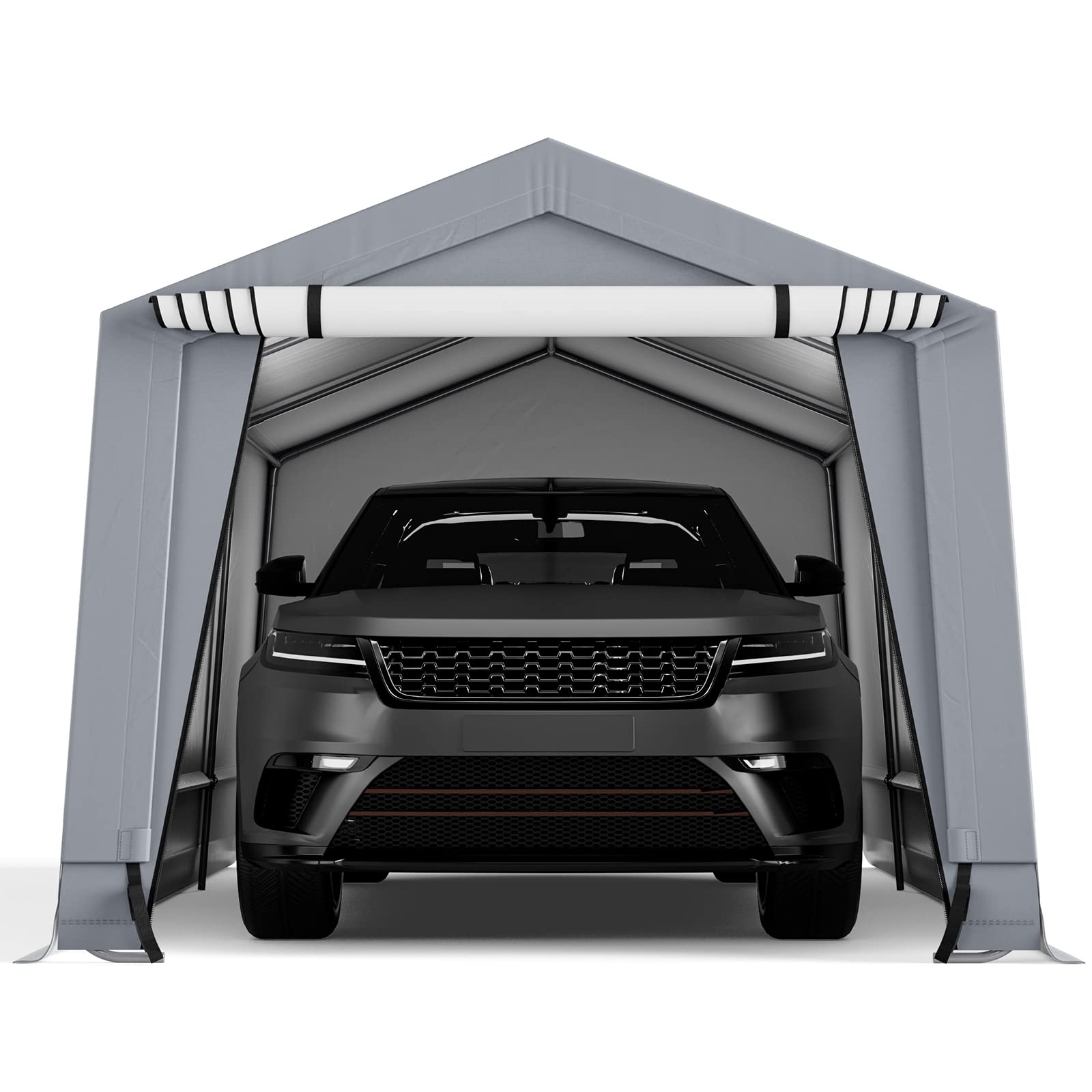 GYMAX Tenda Garage Impermeabile, Tenda Auto con Struttura in Acciaio Zincato Antiruggine, Riparo Garage con Porte Staccabili con Chiusure Lampo, per Auto, Camper