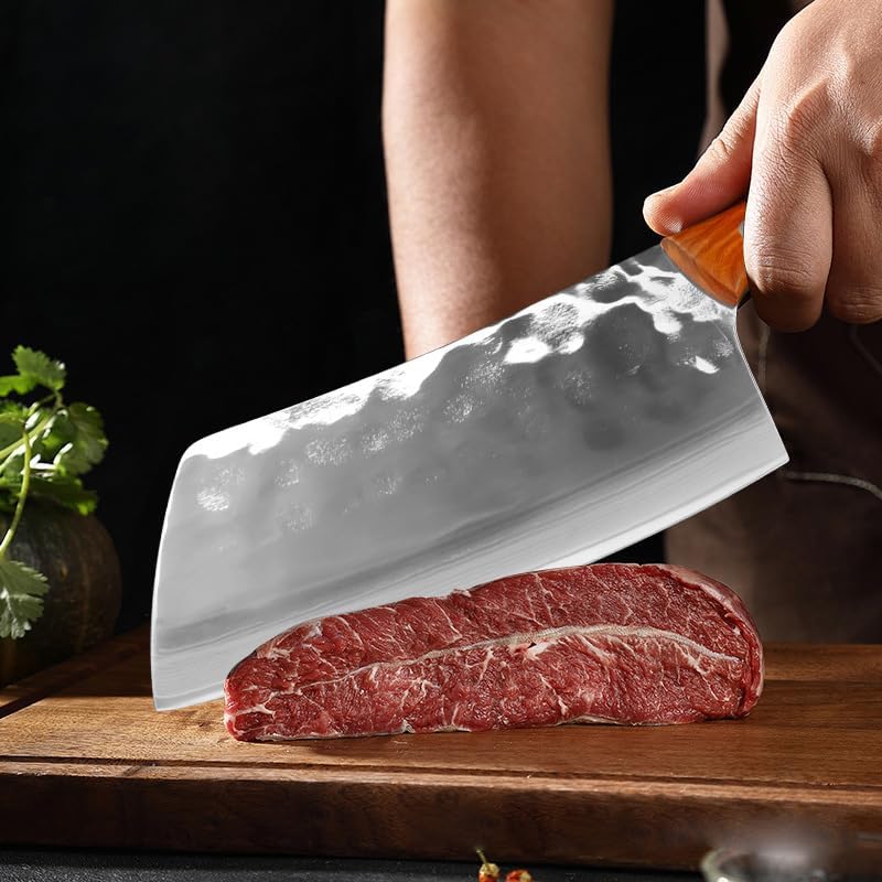 Meat Cleaver,Cleaver Knife, Professional Kitchen Knives Butcher Meat Cleaver Wooden Handle Damascus Steel Knives Slicing Meat Chicken Fish Cooking Knife
